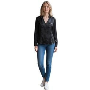 White House Black Market Silk Black Long Sleeve Blouse